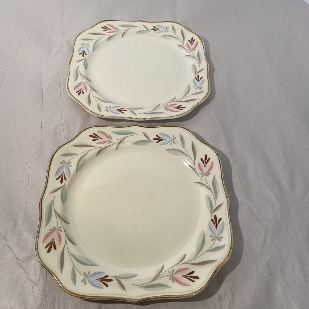 Homer Laughlin Nantucket Square Salad Plates 8" Eggshell Set of 2